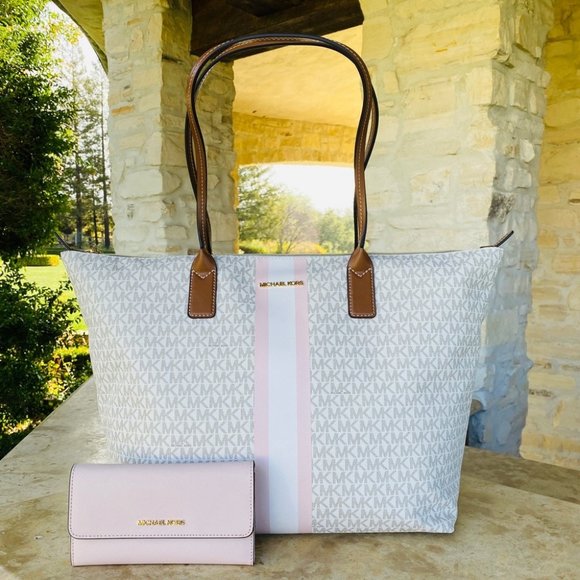 NWT Michael kors stripe LG Signature Tote&Wallet - Picture 1 of 11